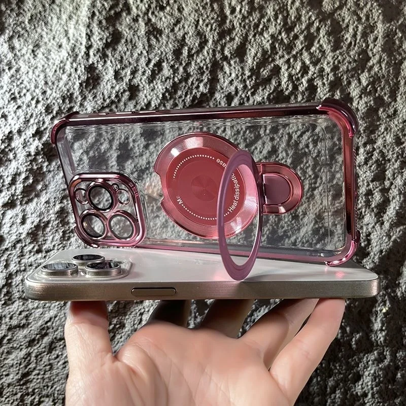 Luxury Transparent Electroplated Magnetic Stand Case - Shockproof Cover with Magsafe Compatibility