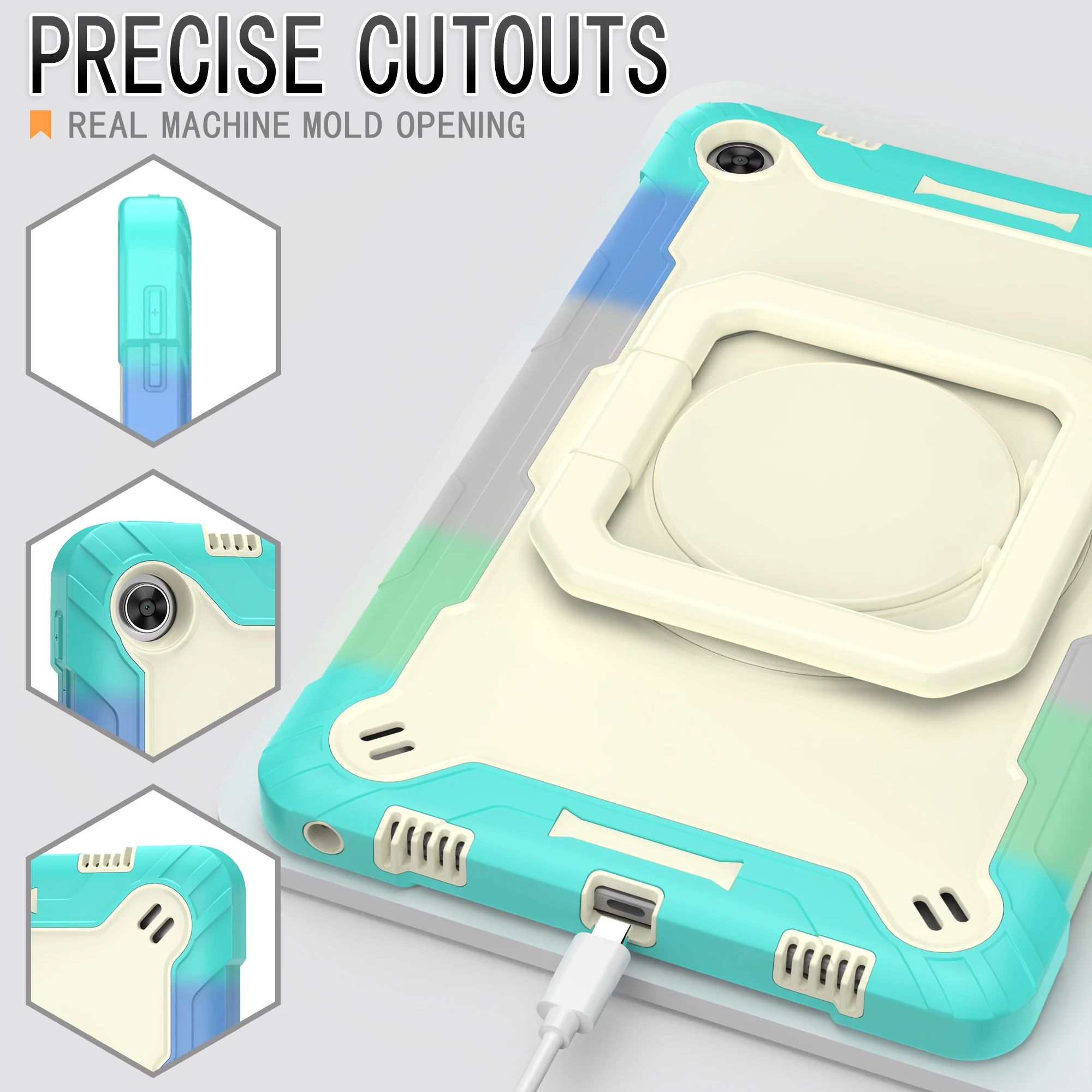 Durable 360° Swivel Stand Tablet Case with Shoulder Straps, Drop & Shockproof Design