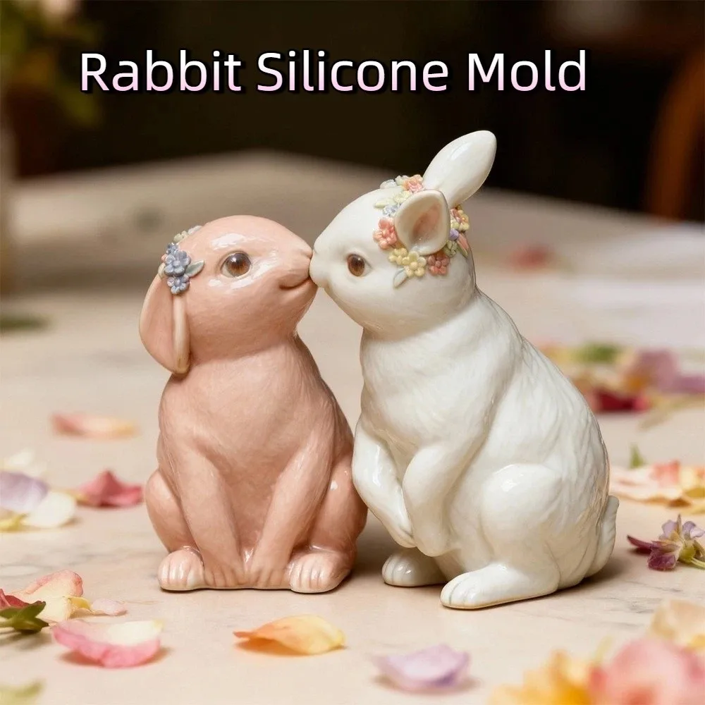 Concrete Craft Cute Rabbit Silicone Mold Non-Stick 3D DIY Animal Mold Lovely Handmade Baking Tools Mold Handicrafts Making