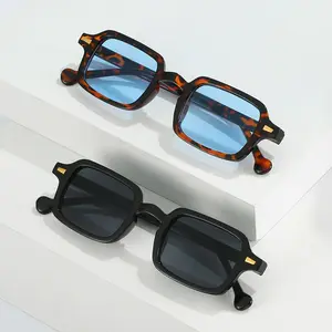 2023 модные квадратные солнцезащитные очки женские антибликовые ретро украшения с заклепками градиентные Оттенки UV400 Мужские леопардовые синие спортивные солнцезащитные очки
