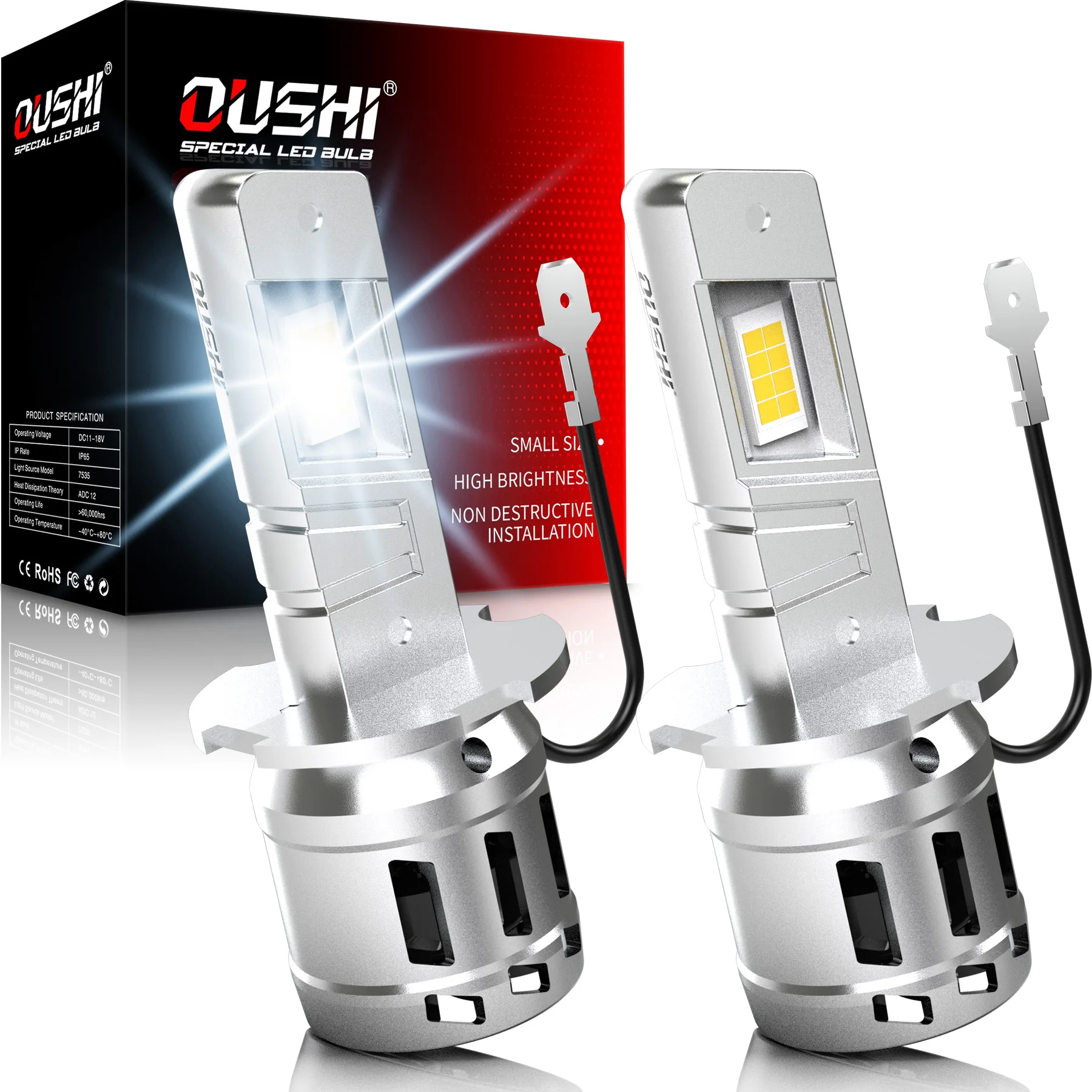OUSHI 2개 H3 자동차 LED 헤드라이트 전구 슈퍼 LED 6000K 화이트 H3 램프 플러그 앤 플레이 DC 12V 포르쉐 카이엔 레인지로버 스포츠용