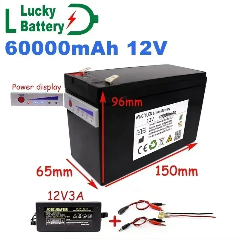 

Lucky 12V New Power Display Battery 60a 18650 Lithium Battery Pack for Solar Energy and Electric Vehicle Battery with Charger
