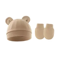 2pcs Baby Pullover Hat Mickey Ears Baby Hat Newborn Tire Cap Anti-scratch Gloves 5