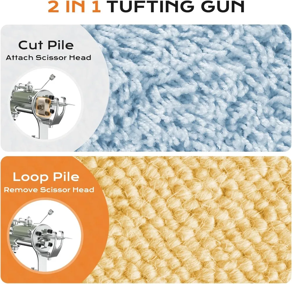 2-in-1 Rug Tufting Gun with Carpet Trimmer Kit - Cut/Loop Pile DIY Carpet Maker Machine Starter Set with Yarn & Cloth