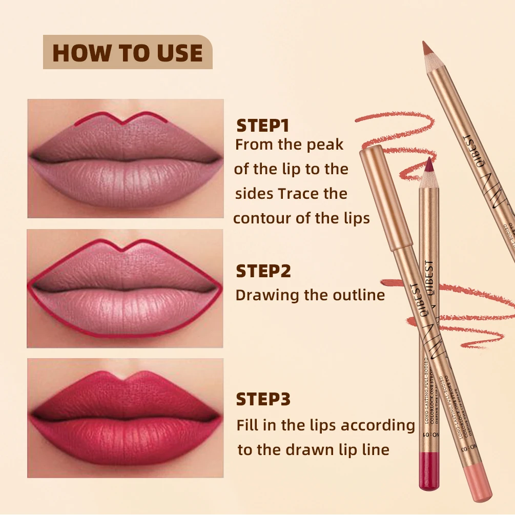 QIBEST 12 Pcs/Set Lip Liner Pencil Nude Matte Lipliner Contour Lipstick Waterproof Long Lasting Lip Pencil Tint Makeup Tools 6