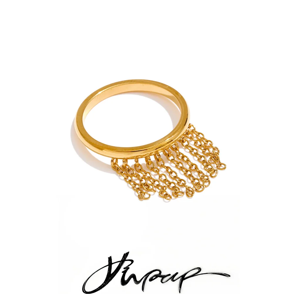 Yhpup Stainless Steel Drop Ring 18K Golden PVD Plated