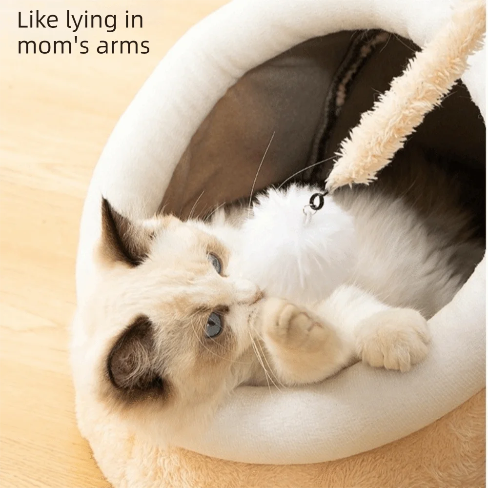 Removable Cartoon Lantern Fish Cat Bed Cozy Soft Semi Enclosed Cat House Warm Washable Pet Sleeping Bed Deep Sleep