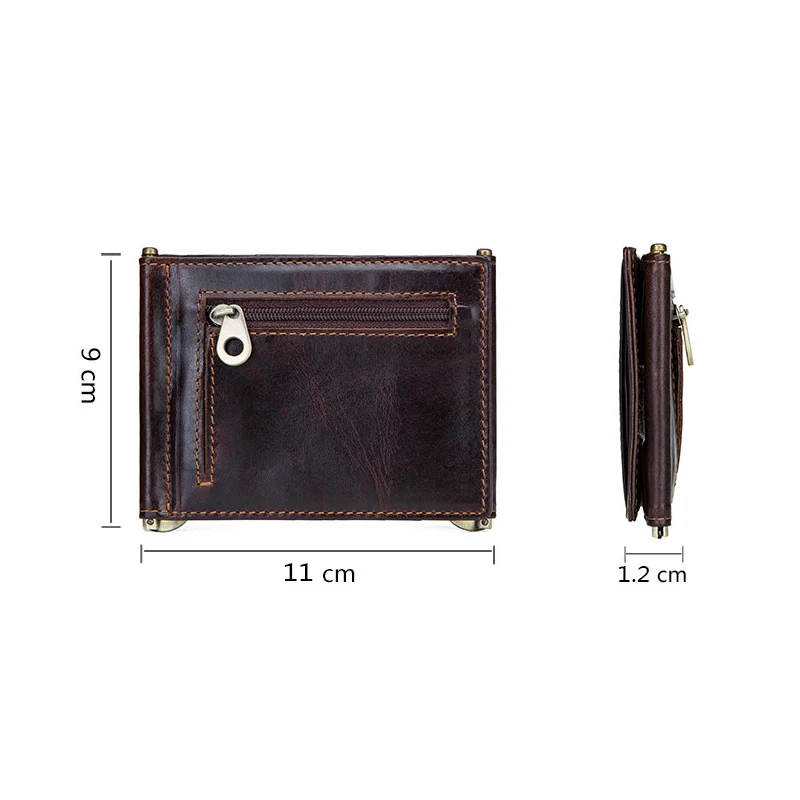CONTACT'S Genuine Leather Money Clip RFID Card Wallets for Men Luxury Brand Zip Coin Purse Trifold Slim Cash Holder Men's Wallet