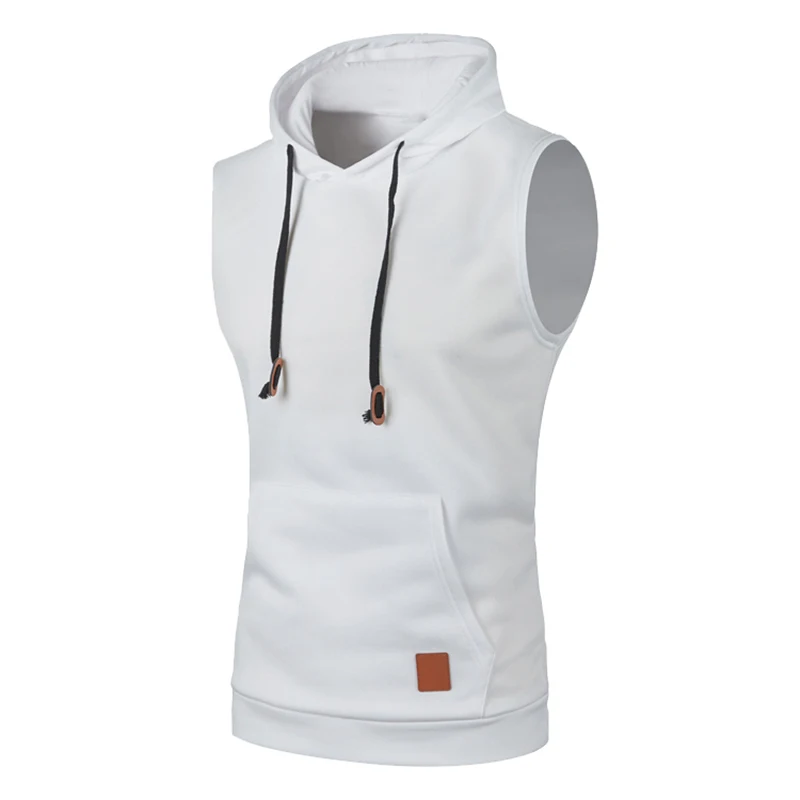 Blanco - Sudadera Deportiva sin Mangas con Capucha para Hombre