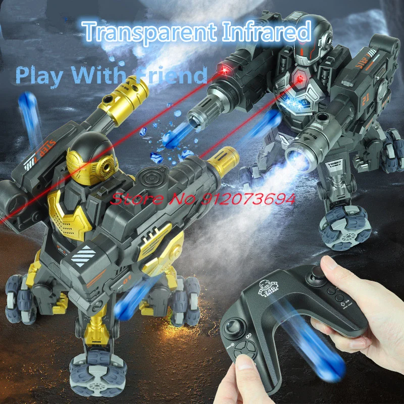 Simulated Spray Launching Water Bomb Remote Control Robot Toy 2.4G Lighting Music 360 ° Rotation Multiplayer Combat RC Robot Toy 2