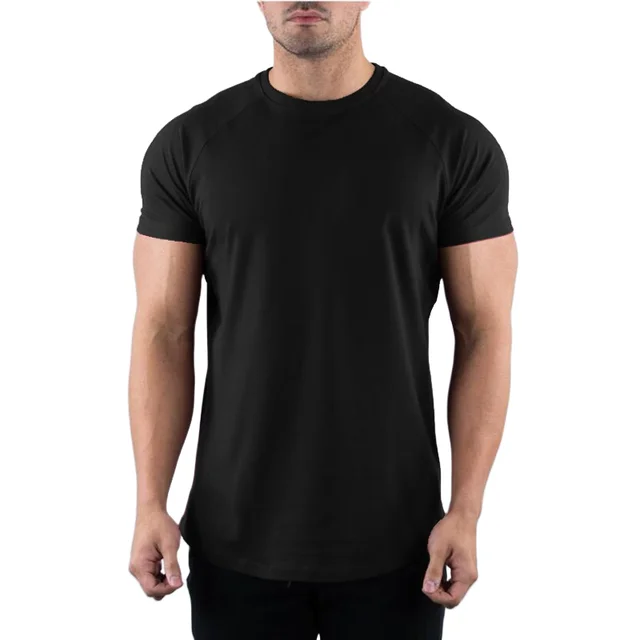 T-shirt de gymnastique en coton pour hommes, vêtements de Fitness d'été, col rond, manches courtes, coupe cintrée, musculation, entraînement 1