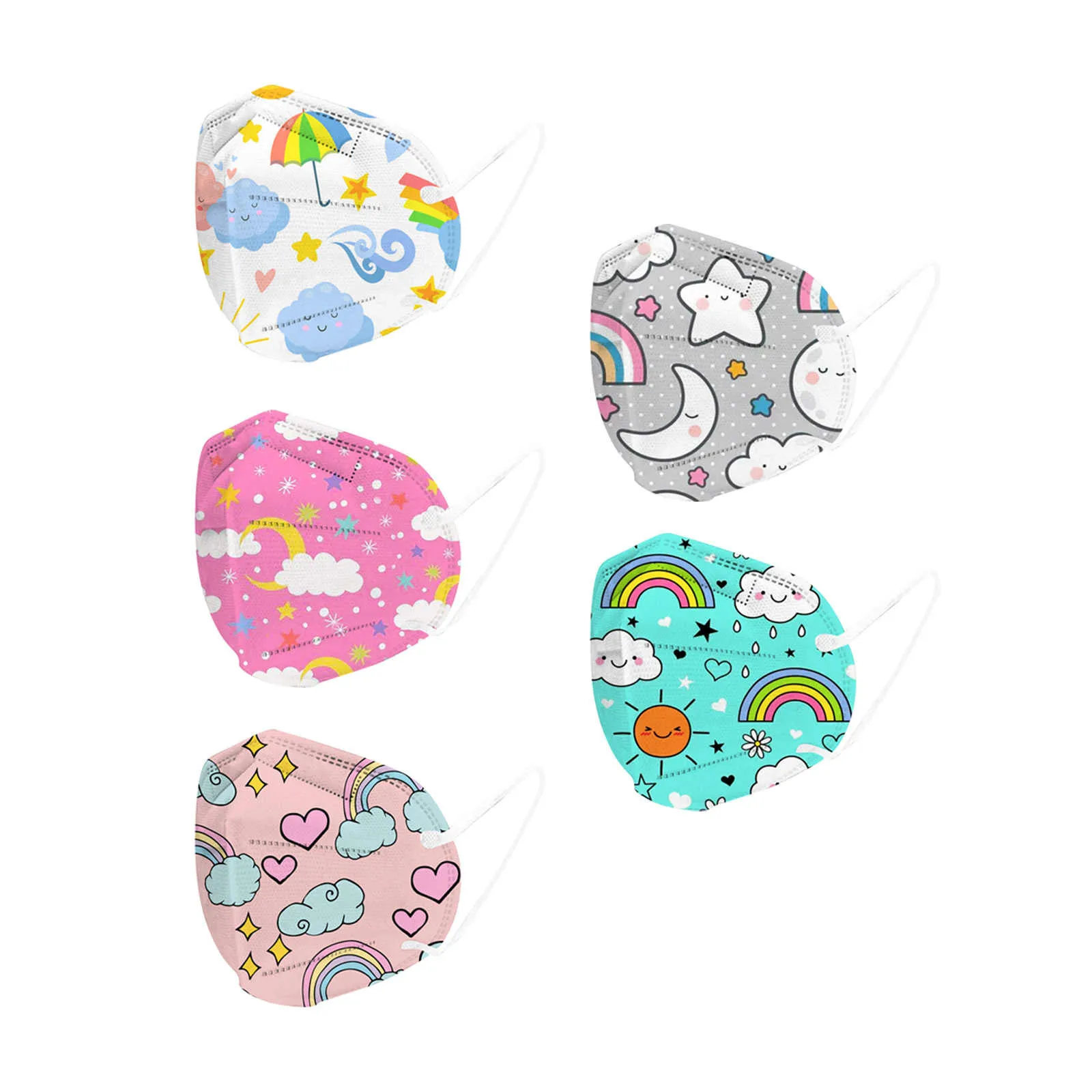 5pcs N-95 Children'S Rainbow Printed Outdoor Prevention Fish Mask Face  Cubre Bocas Desechables Disposable Mouths Covers 2