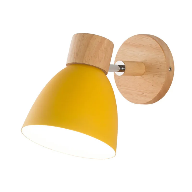 

Nordic Macaroon 6 Color Steering Wall Lamp with Switch Wooden Wall Lights Home Bedroom Living Room Modern Head E27 Indoor Lights