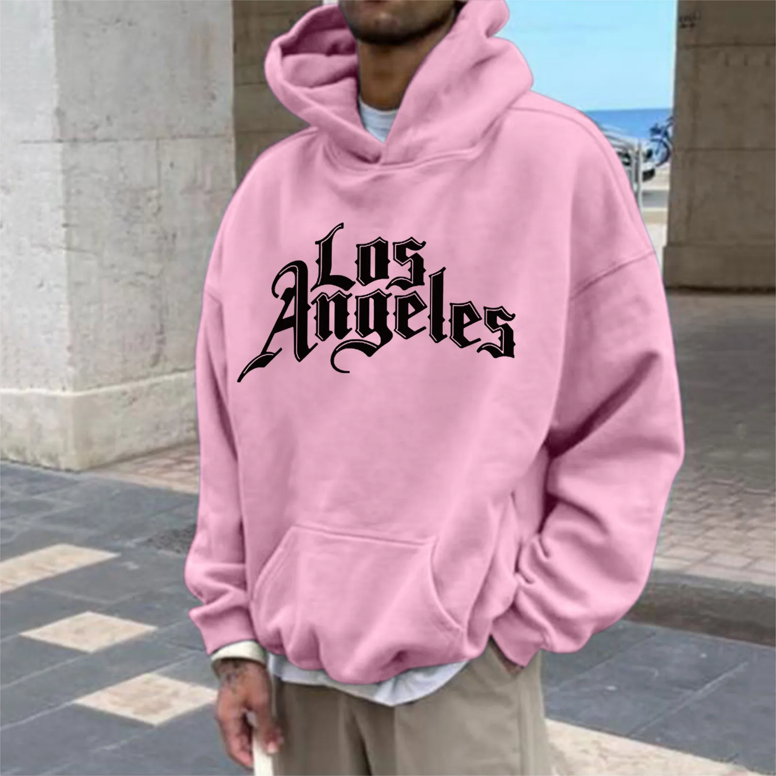 

Mens Los Angeles Print Hoodies Hip Hop Streetwear Sweatshirts Oversize Outdoor Sports Tracksuits Hooded Tops Harajuku Pullovers