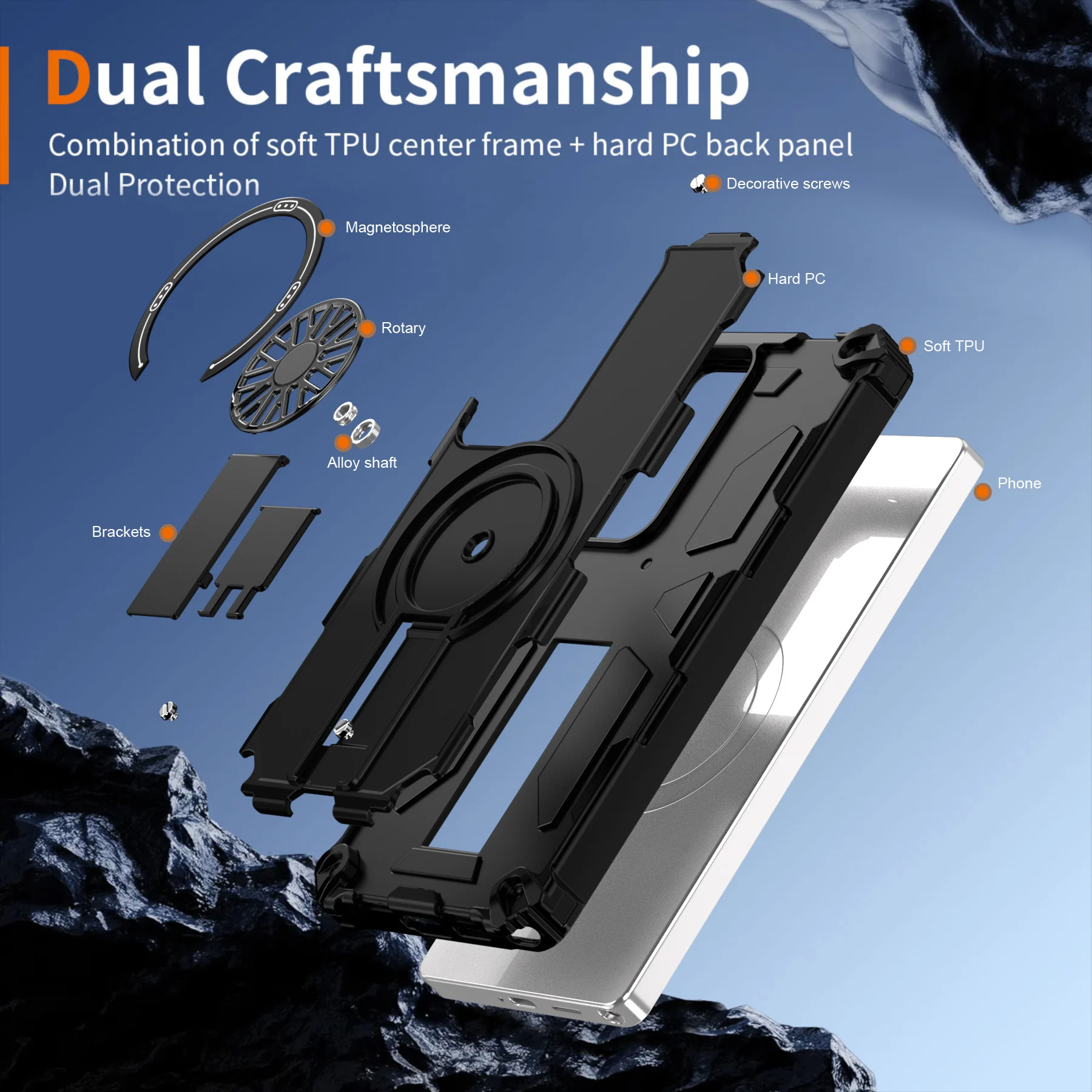 Military-Grade Magnetic Phone Case with Foldable Bracket and Armor Protection