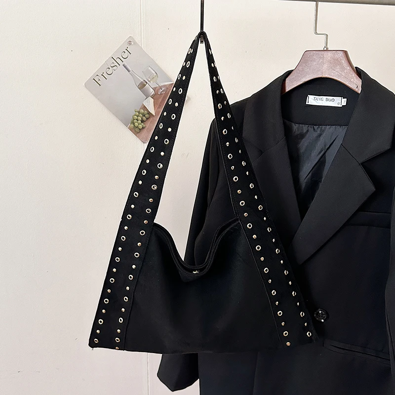 Retro Suede Rivet Handbag PU Leather Work Purses Large Tote Handbag Slouchy Locomotive for Women Travel Winter Fall