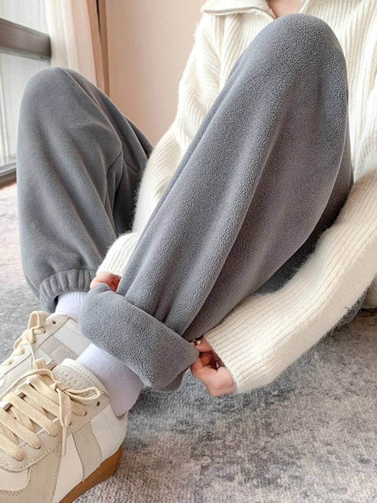 

Casual Women's Winter Pants Warm Wide Leg Korean Trousers Loose Oversize Sweatpants Vintage Fleece Sweatpants Pants for Women