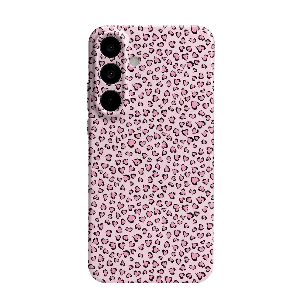 Leopard Print Pink Love Heart Hard PC Phone Case Cover