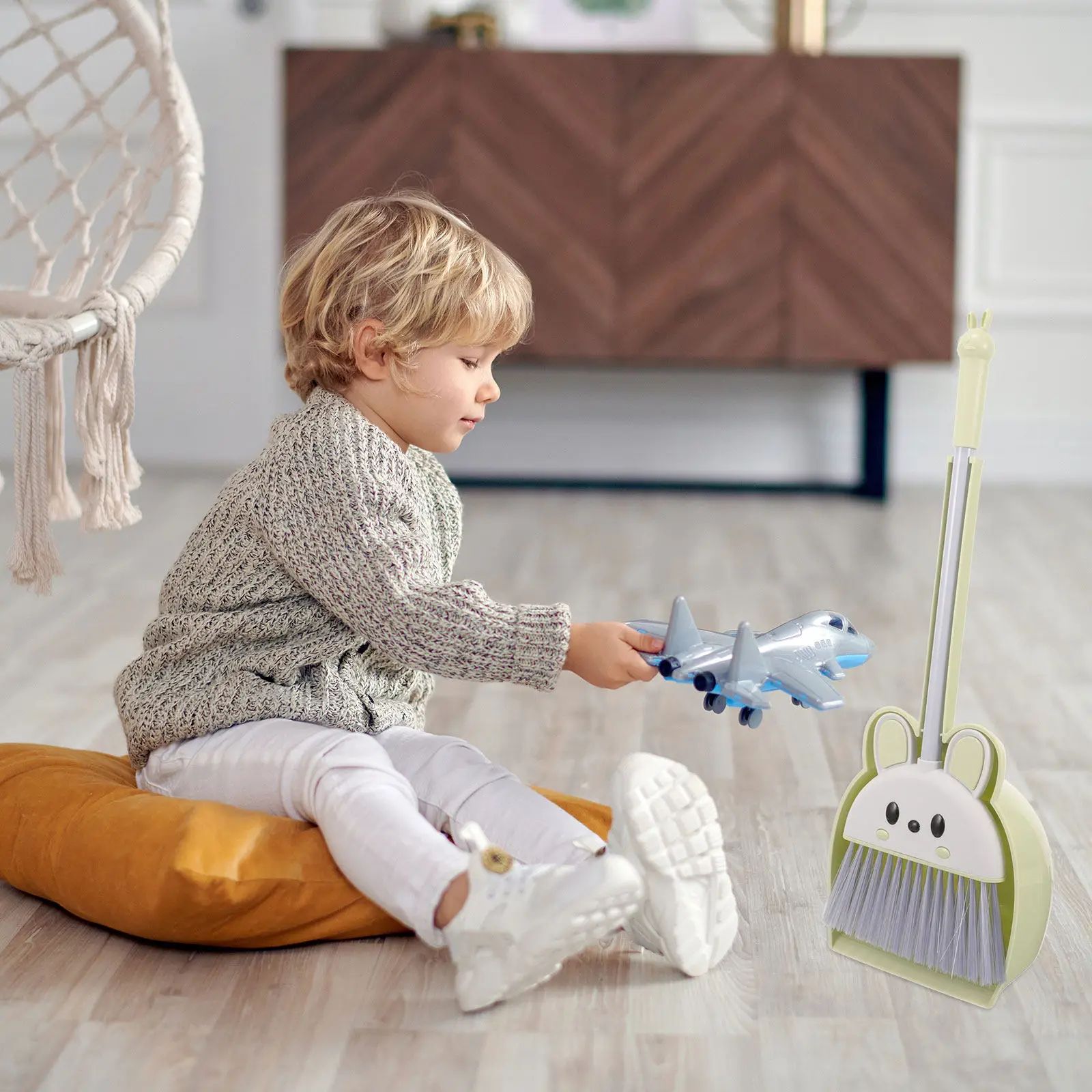 1 세트 어린이용 빗자루 쓰레받기 키트 어린이를 위한 안전하고 부드러운 플라스틱 소형 청소 세트 용 가정용 유치원 집안일 학습