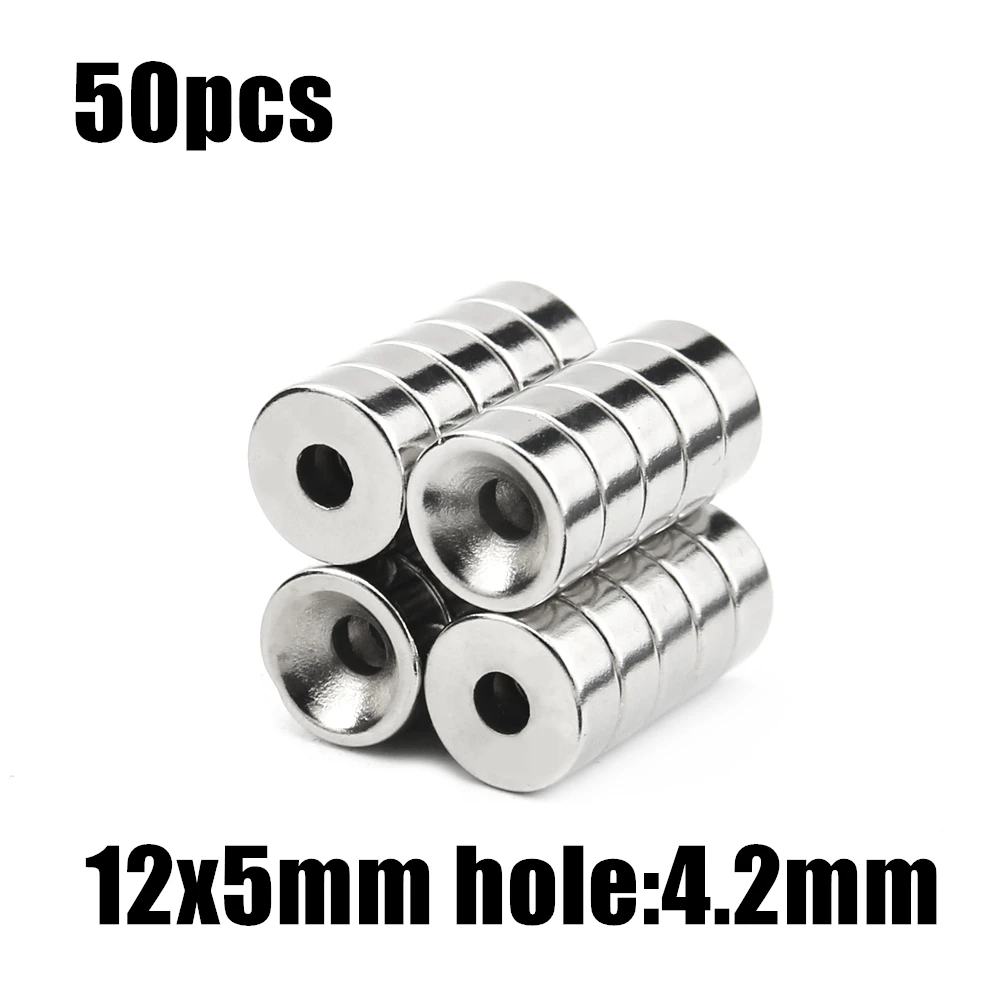 

50pcs 12x5mm hole:4.2mm super Strong Round Neodymium Countersunk Ring Magnets Rare Earth N35