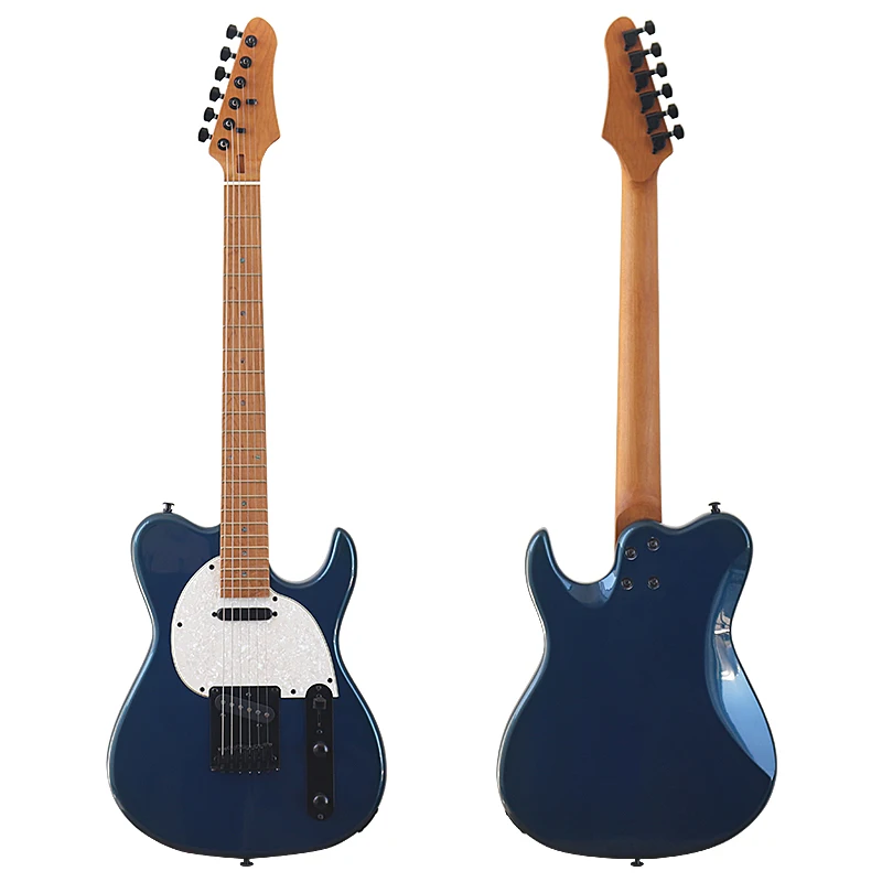 6 Strings Electric Guitar Metaillc Blue Solid Okoume Body 39 Inch High Glossy Guitar Canada Maple In Stock