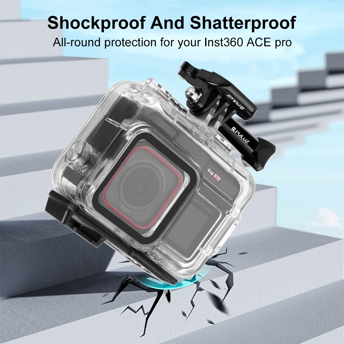 For Insta360 Ace Pro / Pro 2 PULUZ 60m Underwater Waterproof Housing Case with Base Adapter & Screw