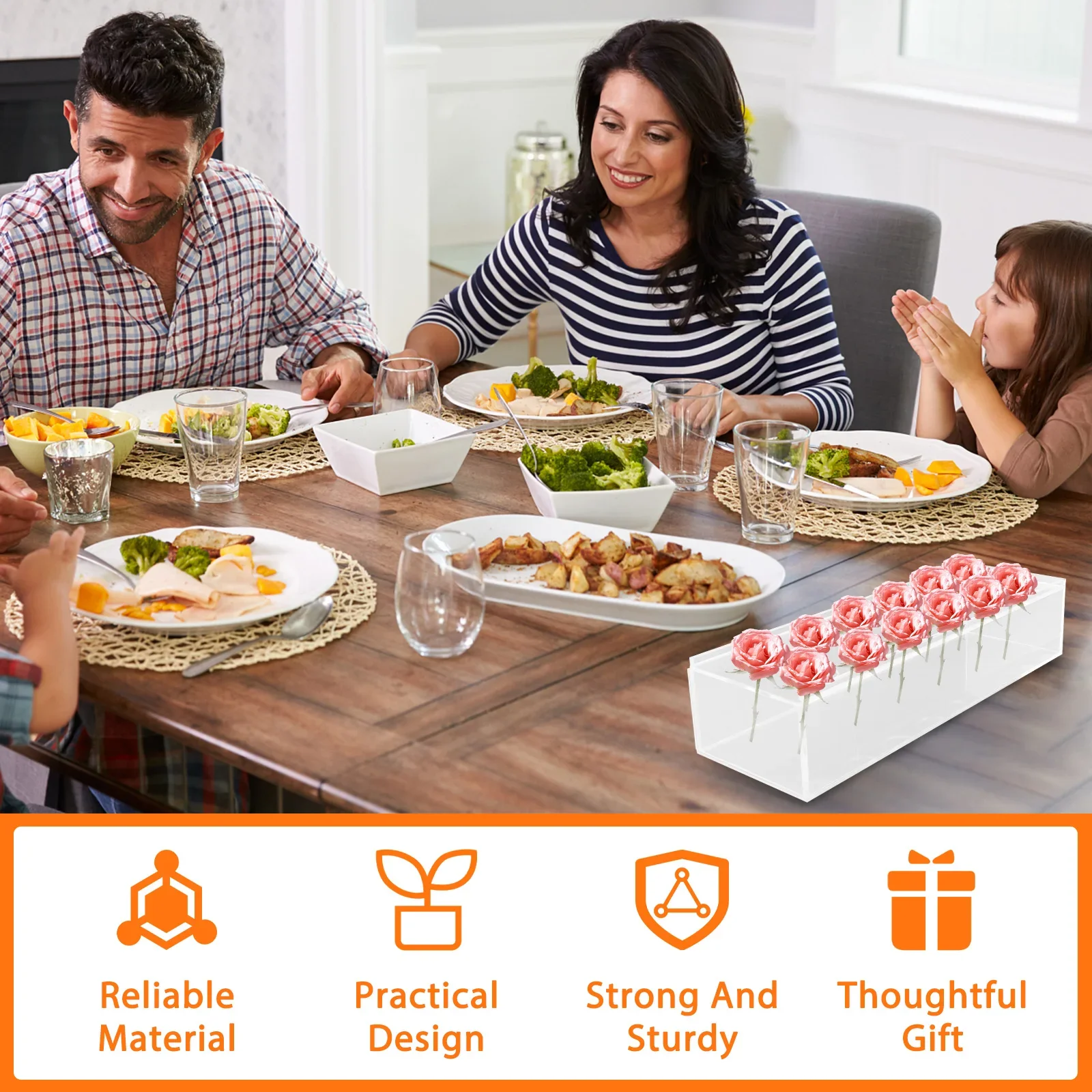 Acrylic Flower Vase Clear Rectangular Floral Vase Decorative 12inch Long Oblong Rectangle Floral Centerpiecet Home Decor