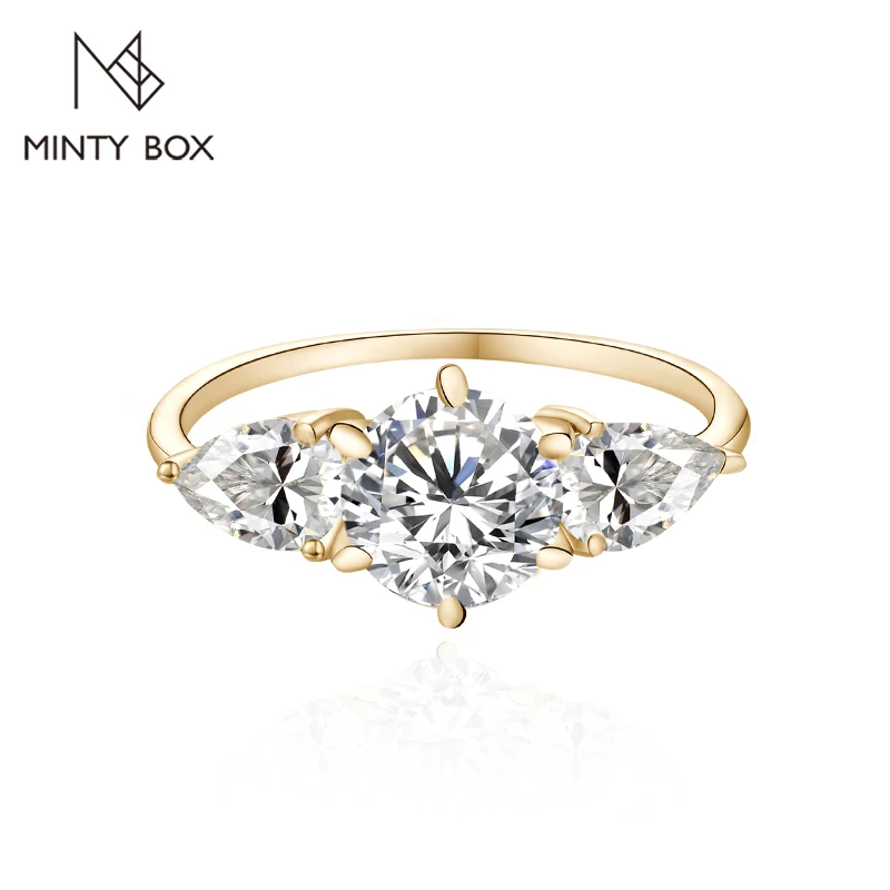 

Mintybox Moissanite 10K 14K Yellow Gold Three Stone Rings for Women D VVS1 Round Pear Shape Engagement Fine Wedding Ring Jewelry