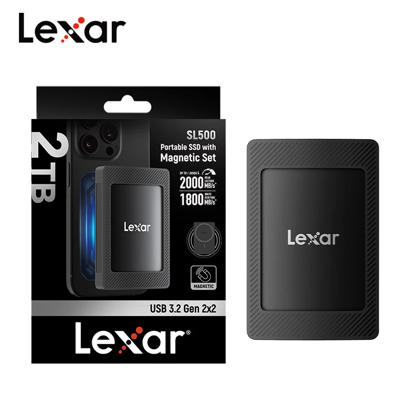 2000MB/s 속도의 Lexar SL500 PSSD 마그네틱 슈트, 간편하게 고정 가능한 USB3.2 Gen2X2 Type-C to Type-C 케이블, PS5/태블릿/노트북/Xbox용 4K 지원