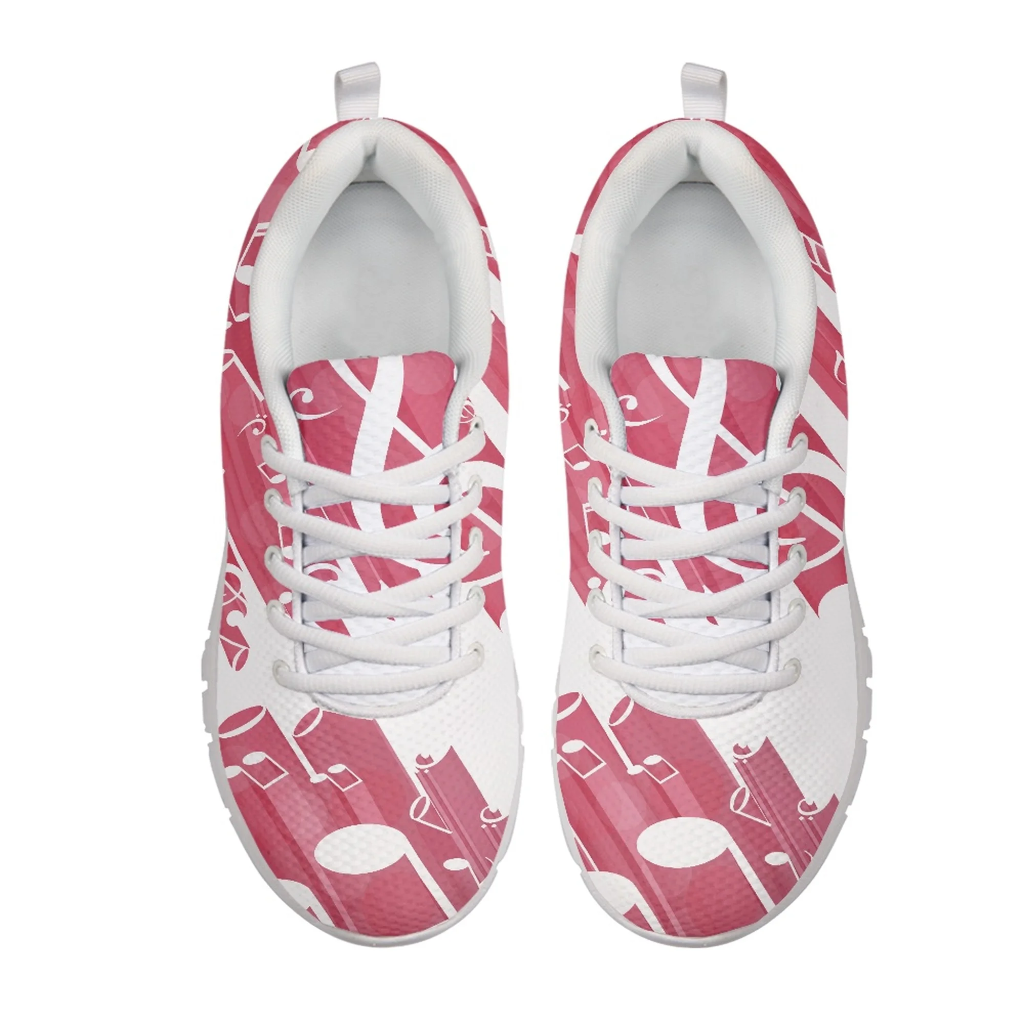 Yikeluo Fashion Mesh Sneakers Women Shoes Pink Musical Note Printing Ladies Lightweight Flats Footwear Zapatos Mujer