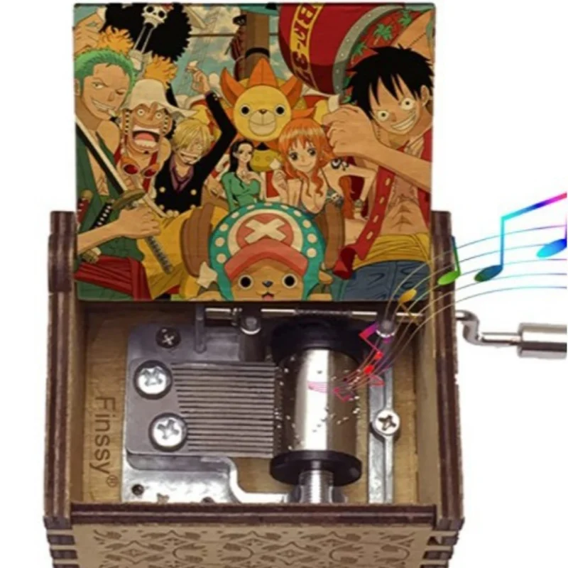 Wooden hand crank music box animation ONE PIECE music box cartoon plywood uv printing engraving wooden gifts for boyfriend music box carousel music box