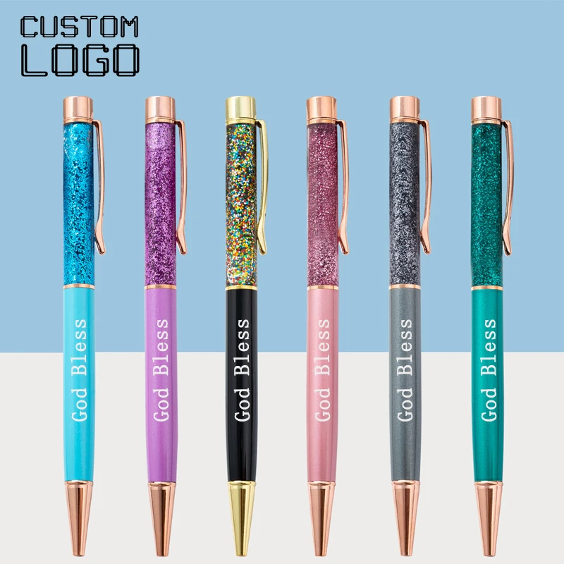 Fashion Gold Powder Dazzling Quicksand Creative Metal Crystal Gifts Customized Logo Office Stationery Company Ballpoint Pen demolition company gold edition pc