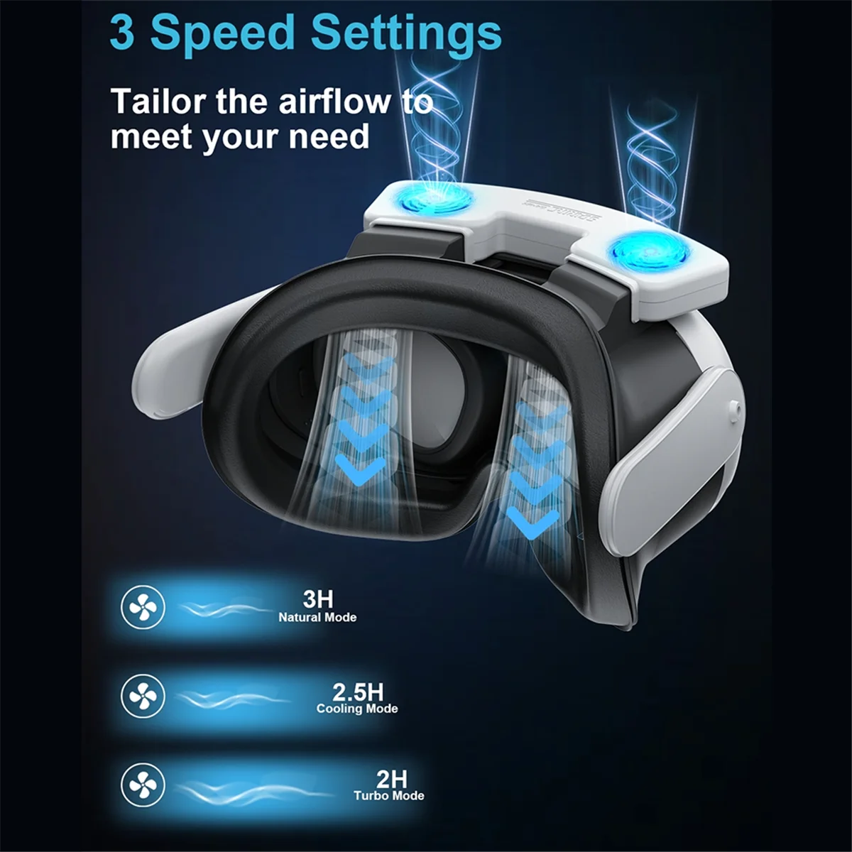 【BAAZ Fast】3가지 조절 가능한 풍속 및 설치가 쉬운 팬이 포함된 냉각 마스크