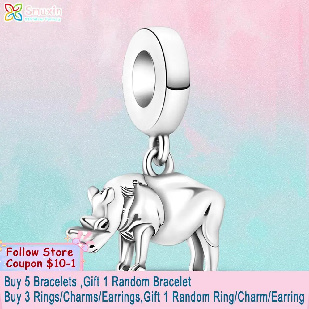 

Smuxin 925 Sterling Silver Beads Rhinoceros Dangle Charm fit Original Pandora Bracelets for Women DIY Jewelry Making