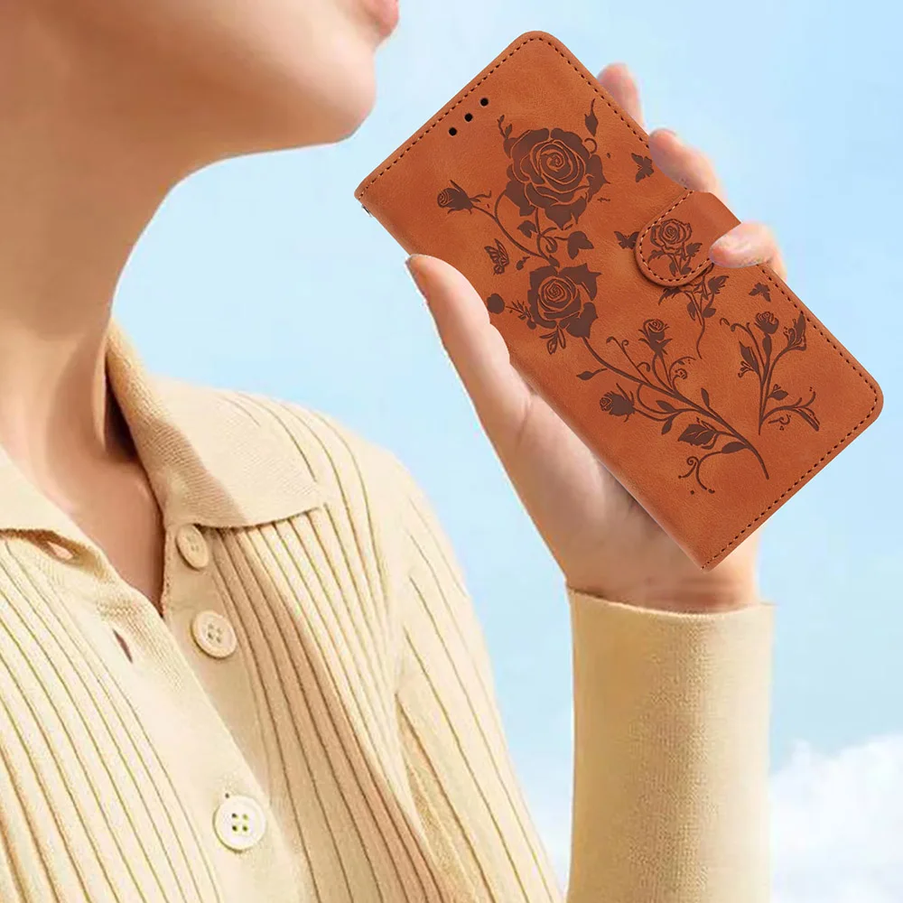 Butterfly Embossed Leather Wallet Phone Case with Card Slots and Strap