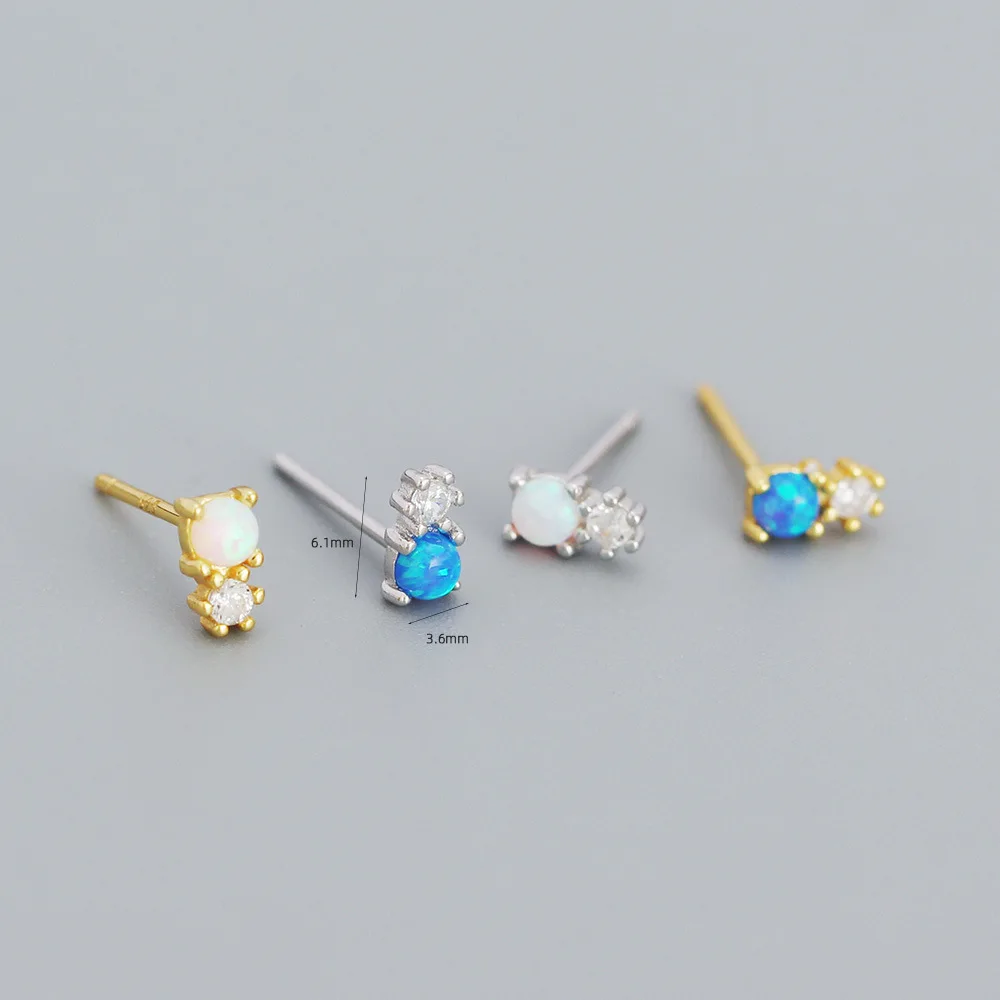 CCFJOYAS High Quality 925 Sterling Silver Mini Cute Opal Stud Earrings Simple ins Geometric Small Earrings Fine Jewelry Gift