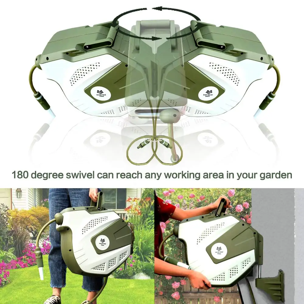 New Expandable Portable 1/2'' 50 ft Retractable Automatic Wall Mounted  Garden Hose Reel with Nozzle