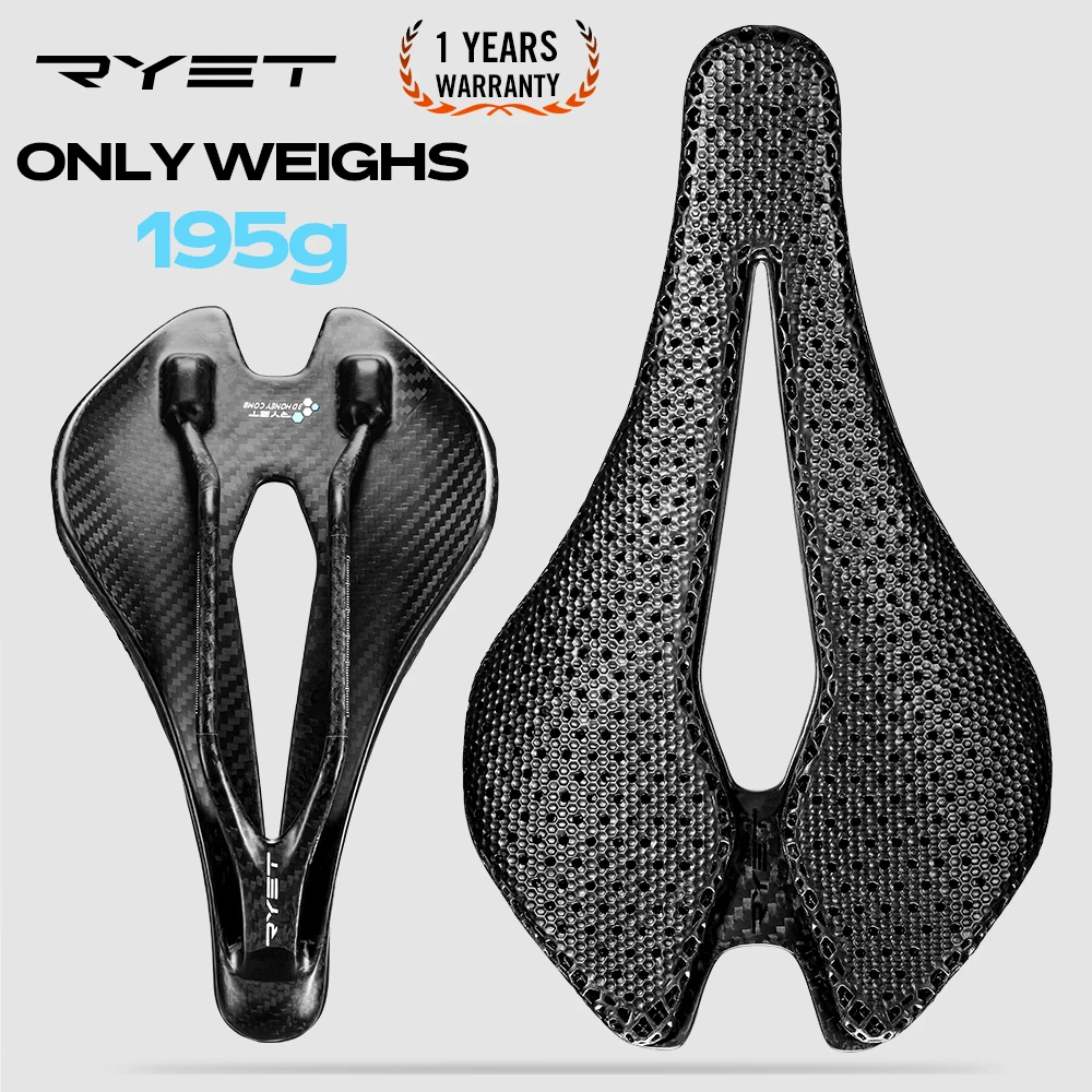 

RYET Full Carbon 3D Printed Saddle Ultralight Bicycle Seating Cushion Road MTB Parts Mountain Gravel Saddles Cycling Accessories