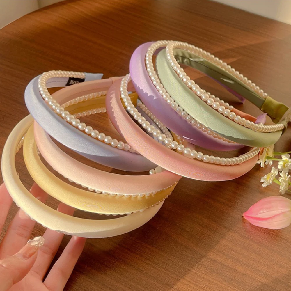 

New Women Elegant Full Pearls Simple Hairbands High Grade Sponge Sweet Headband Ornament Head Band Lady Fashion Hair Accessories