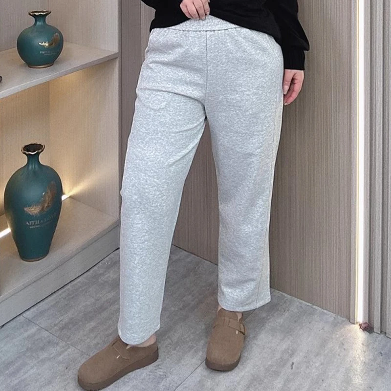 Women's Plus Size 2025 Spring/Fall Harem Pants High-Waisted Loose Fit Casual Sweatpants With Elastic Waist Soft Cotton Blend