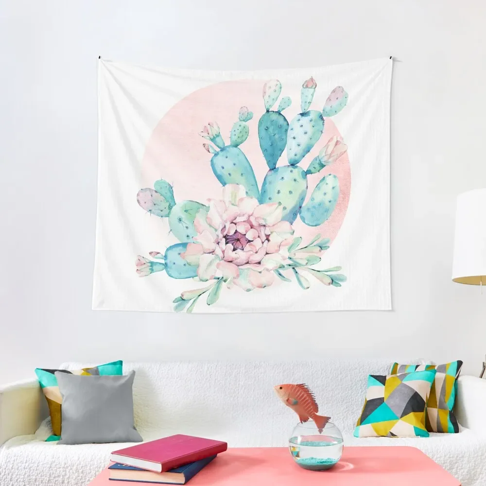 

Pretty Cactus Mint Green Pink and Rosegold Desert Cacti Wall Art Tapestry Hanging Wall Nordic Home Decor Tapestry