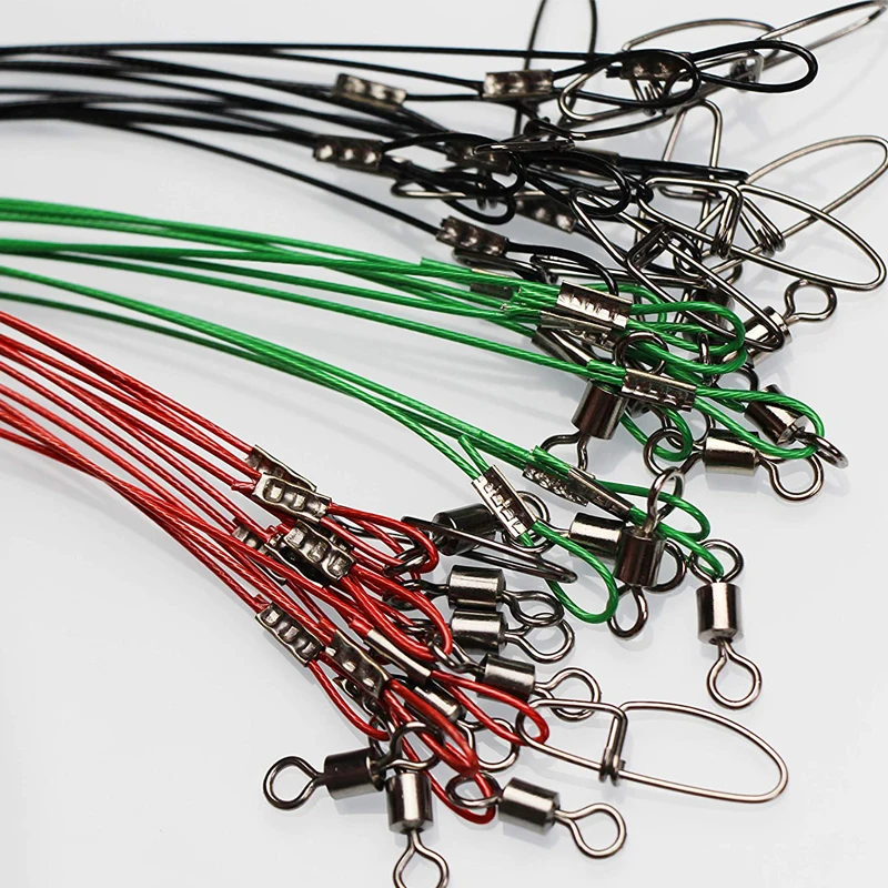 30 Stück Durchmesser 1,0 mm Meeresangel-Vorfachschnur 125LB 50 cm hochfeste Edelstahl-Drahtschnur mit Wirbeln und Druckknöpfen Angelwerkzeuge – Detail 12