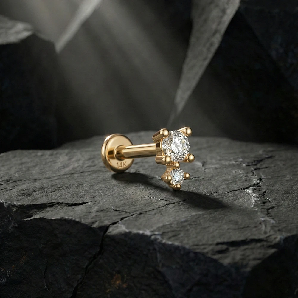 록시 14K 솔리드 골드 기하학적 광택 보우/스타 피어싱 귀걸이 여성용 데인티 럭셔리 체인 태슬 발렌타인데이 선물