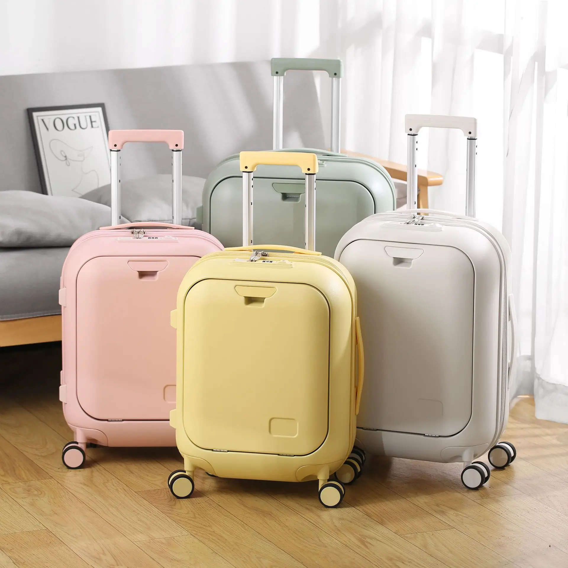 Children's Suitcase Front Open Zipper Aluminum Tie Rod Suitcase Small Fresh Bubble 18 Inch Boarding Case