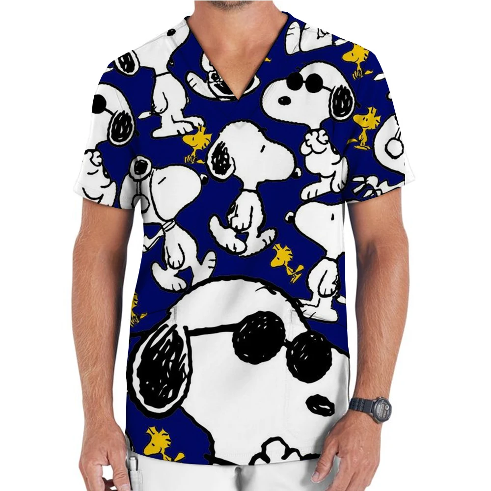 thumbnail image 1 of Uniforme de enfermera con estampado de dibujos animados de Snoopy, cuello en V, bolsillo, ropa de trabajo neutra, monos, uniformes médicos, clínica, 1 of 5