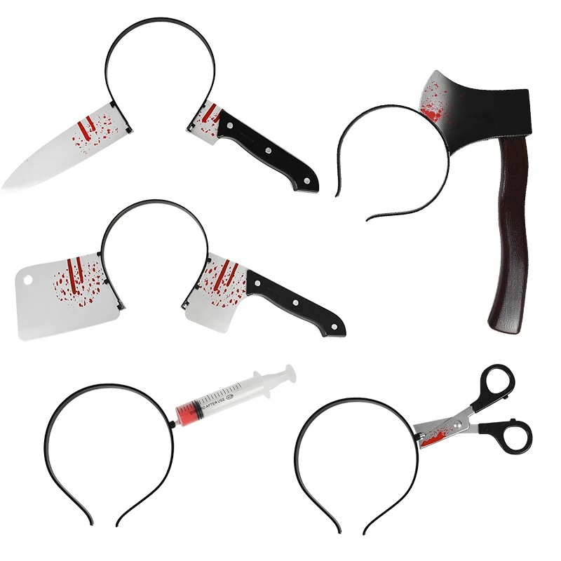1pc Halloween Horror Wear Head Knife Scissors Syringe Terrorist Hairband Cosplay Fancy Dress Party Costume Trick Toy Spoof Props