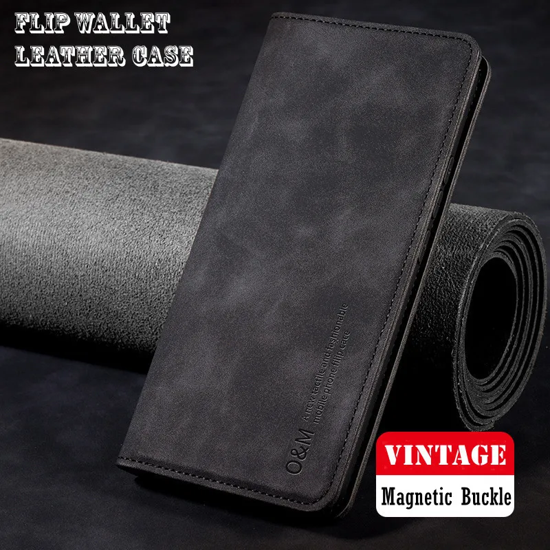 Luxurious Vintage Leather Flip Wallet Case with Card Slot and Magnetic Buckle