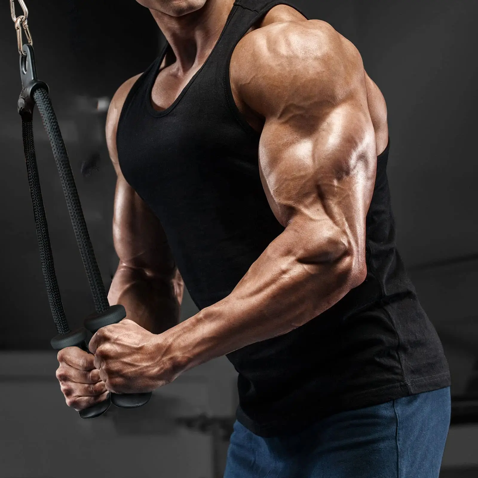 Fitness Biceps Triceps Rope Gym Handles Pulley Cable Machine Attachment