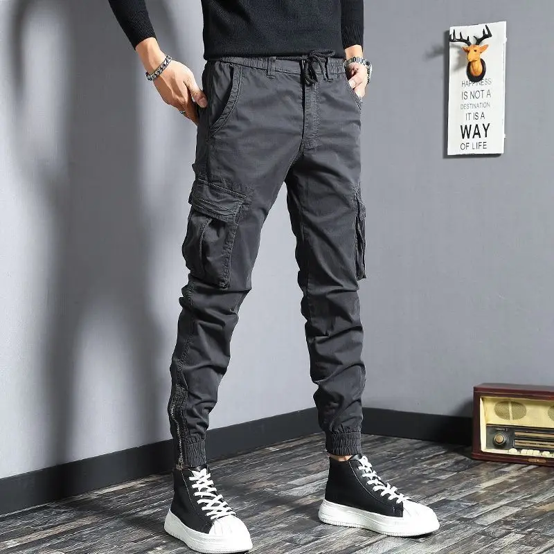 Harem Cargo Pants for Men Y2k Multi Pocket Fashion Navy Slacks Casual Slim  Stretch Loose Stacked Outdoor Hip Hop Trousers Man Xl