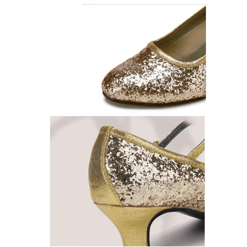 Latin Dance Shoes Women Salsa Shoes Sequin Glitter Closed Toe High Heels Ballroom Tango Dancing Shoes Woman Sandals 3cm-7cm 6